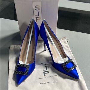 SJP by Sarah Jessica Parker Royal Blue Heels with Crystal Buckle